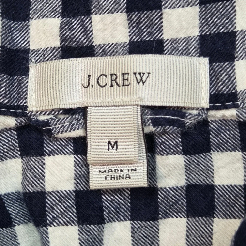 J. Crew Gingham Button Down Pajama Top Womens Medium Navy Blue White‎ Cotton